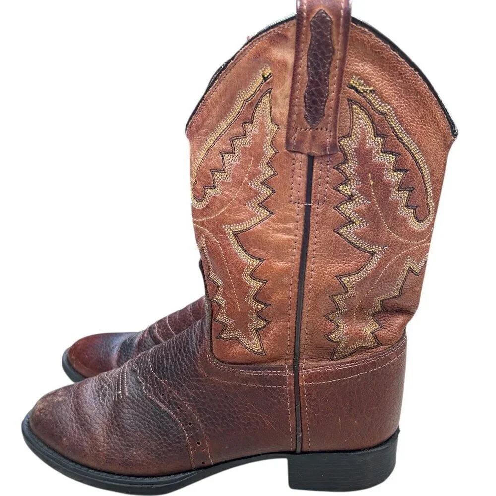 Old West Tan Youth Rust Toe Cowboy Boots 5.5 Boys